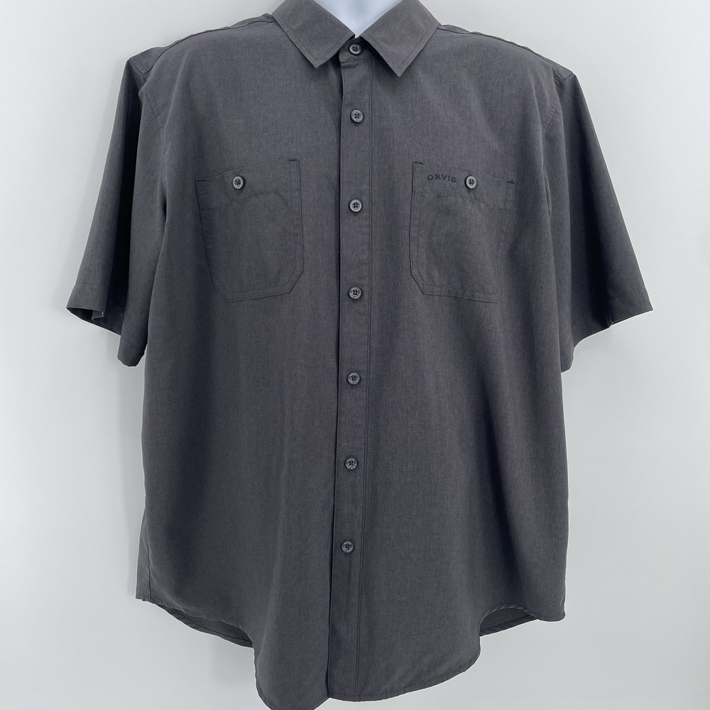 Orvis Shirt Men XL Short Sleeve Button Up Gray Charcoal Outdoor Fishing